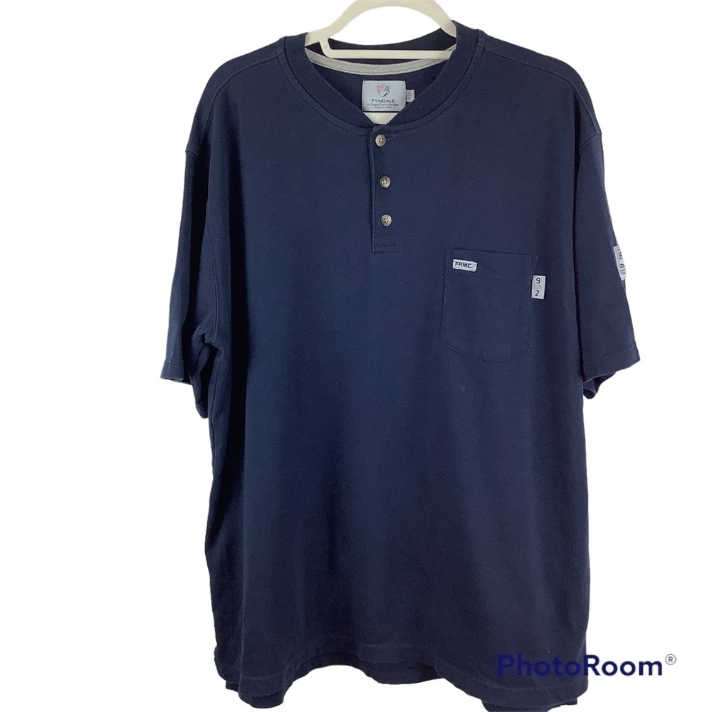 Tyndale FRMC Navy Blue Short Sleeve Henley Shirt Size XL